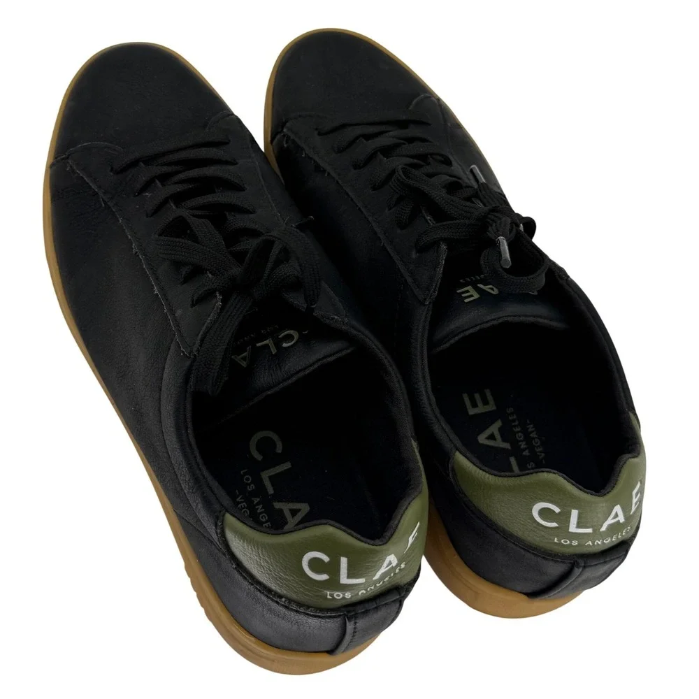 CLAE Bradley Vegan Leather Sneakers Black Olive Gum Sole Casual Shoes Mens 8